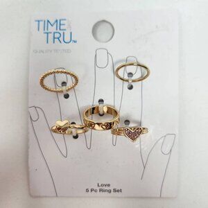 Time and Tru Love 5 Pc Ring Set - Gold Tone Various Heart Designs